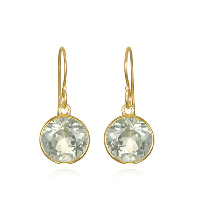 New! Bezeled Round Gem Drop Dangle-Green Amethyst