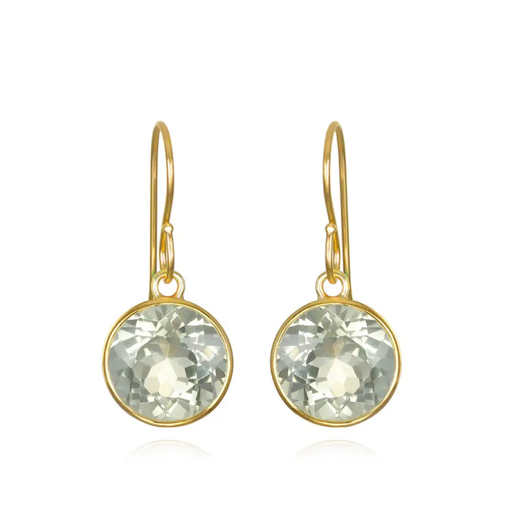 New! Bezeled Round Gem Drop Dangle-Green Amethyst