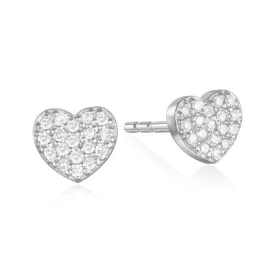 Diamond Heart Post Earrings-Sterling Silver