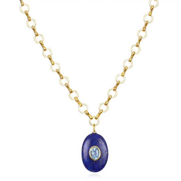 New!  Lapis & Topaz Petite Loop Oval Necklace