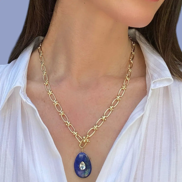 New!  Statement Oval Gemstone Necklace-Rainbow Moonstone