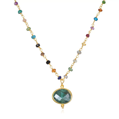 New! Bezel Charm Rainbow Necklace-Emerald