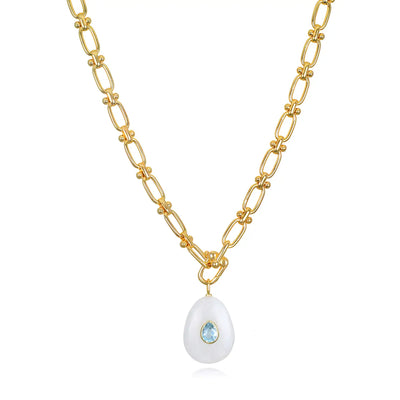 New!  Statement Oval Gemstone Necklace-Rainbow Moonstone