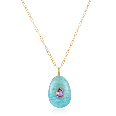 New! Amazonite & Amethyst Pear Pendant-Multiple Lengths