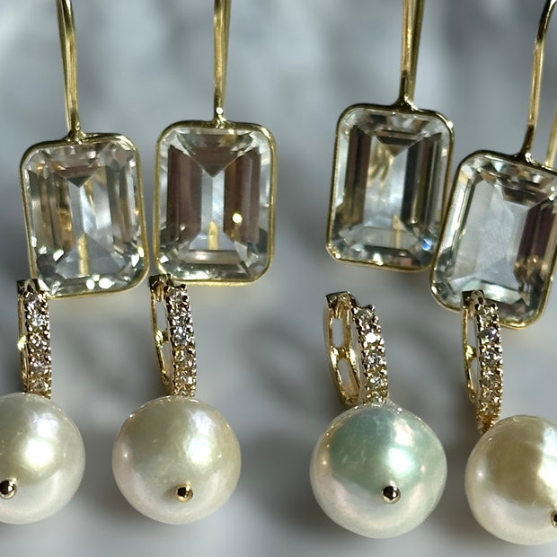 New! Bezeled Emerald Cut Dangles-White Topaz Gold