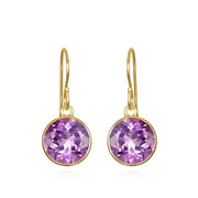 Bezel Round Gemdrop Dangles - Amethyst - Gold