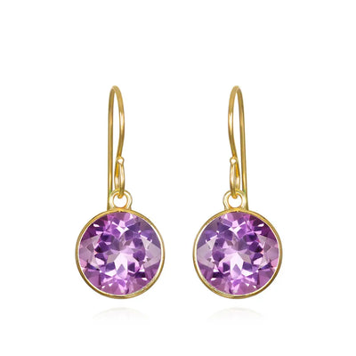 Bezel Round Gemdrop Dangles - Amethyst - Gold
