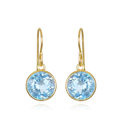Bezel Round Gemdrop Dangles - Sky Blue Topaz - Gold