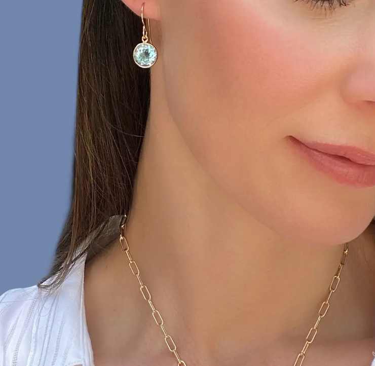 Bezel Round Gemdrop Dangles - White Topaz - Gold