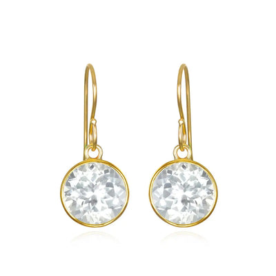 Bezel Round Gemdrop Dangles - White Topaz - Gold