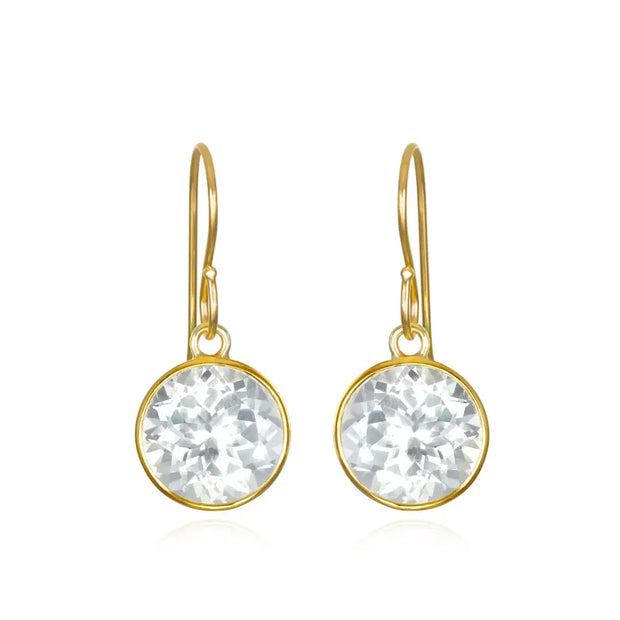 Bezel Round Gemdrop Dangles - White Topaz - Gold