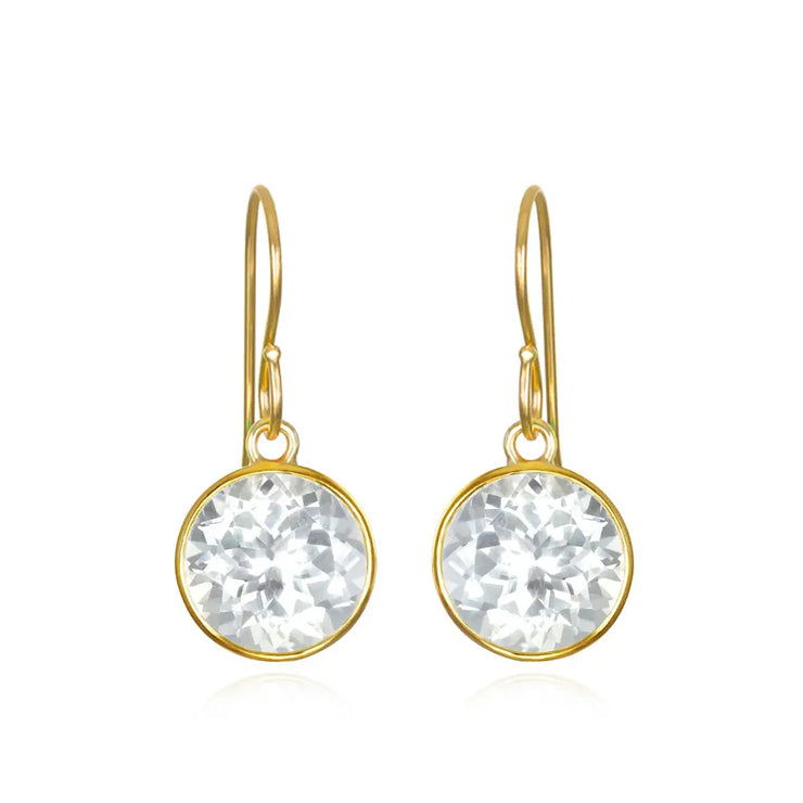 Bezel Round Gemdrop Dangles - White Topaz - Gold