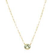 New! Gem Drop Bezel Paperclip Necklace-Green Amethyst