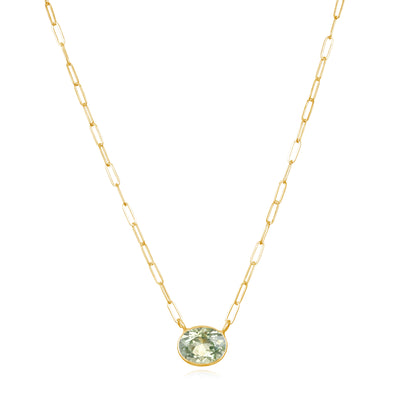 New! Gem Drop Bezel Paperclip Necklace-Green Amethyst