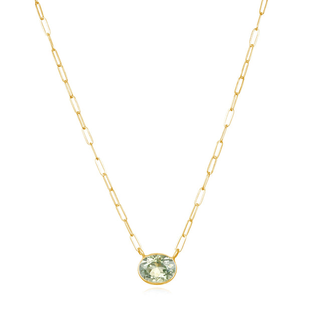 New! Gem Drop Bezel Paperclip Necklace-Green Amethyst