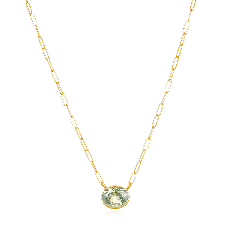 New! Gem Drop Bezel Paperclip Necklace-Green Amethyst