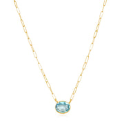 New! Gem Drop Bezel Paperclip Necklace-Blue Topaz