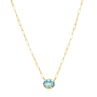 New! Gem Drop Bezel Paperclip Necklace-Blue Topaz