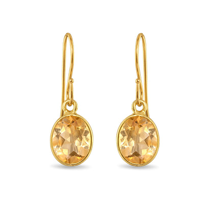 Bezeled Oval Gemdrop Earrings - Citrine