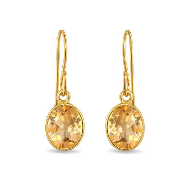 Bezeled Oval Gemdrop Earrings - Citrine