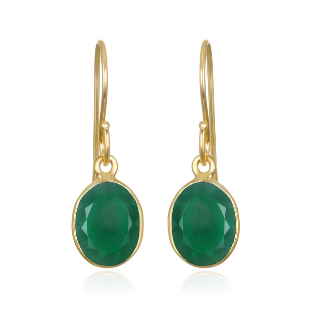 Bezeled Oval Gemdrop Earrings - Green Onyx