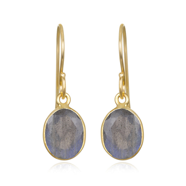 Bezeled Oval Gemdrop Earrings - Labradorite