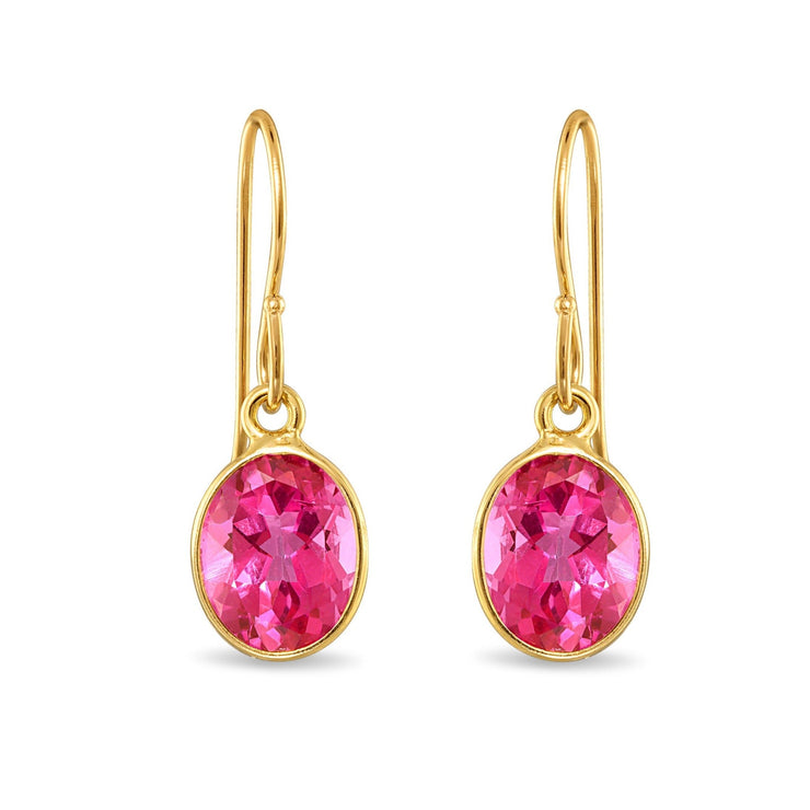 Bezeled Oval Gemdrop Earrings - Pink Topaz