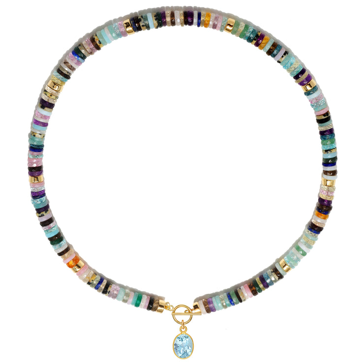 New!  Gemstone Heishi & Topaz Collar Necklace