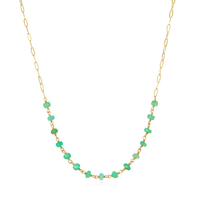 New! Gemstone Paperclip Necklace-Chrysoprase