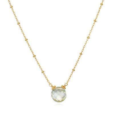New! Green Amethyst Coin Beaded Necklace-Gold