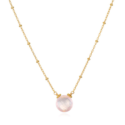 New! Rose Quartz Coin Beaded Necklace-Gold