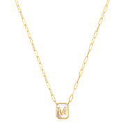 New! Mother of Pearl Paperclip Initial Necklace