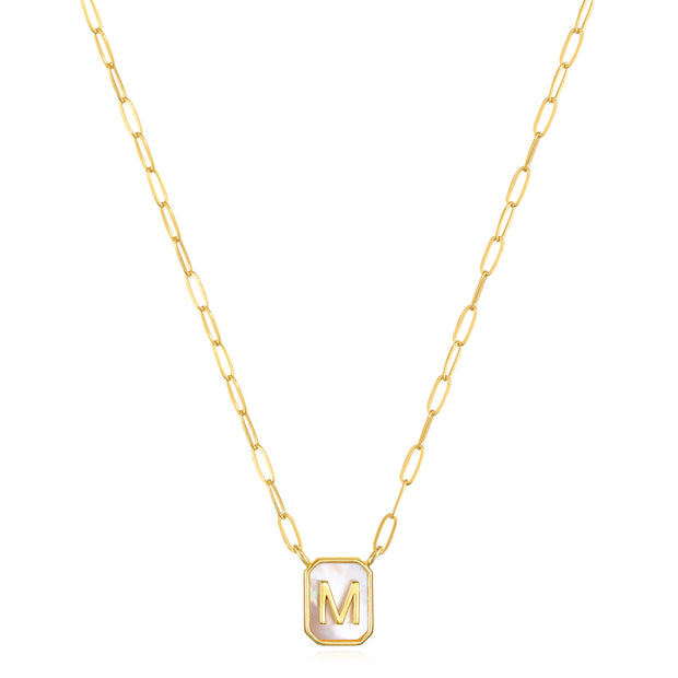 New! Mother of Pearl Paperclip Initial Necklace