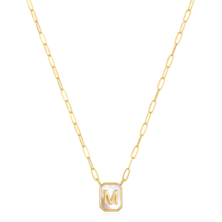 New! Mother of Pearl Paperclip Initial Necklace