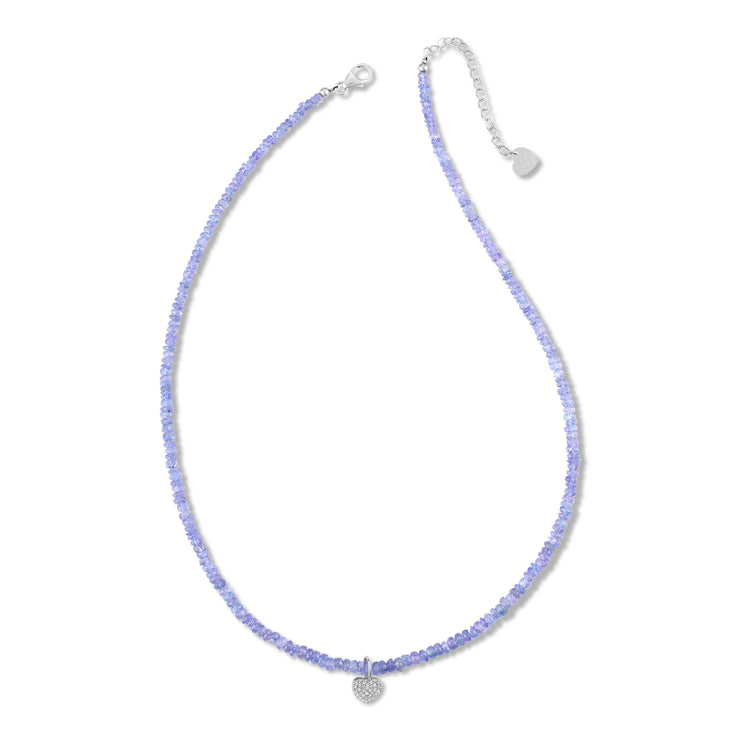 New! Diamond Heart Gemstone Necklace - Tanzanite