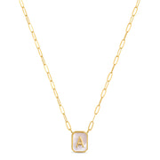 New! Mother of Pearl Paperclip Initial Necklace