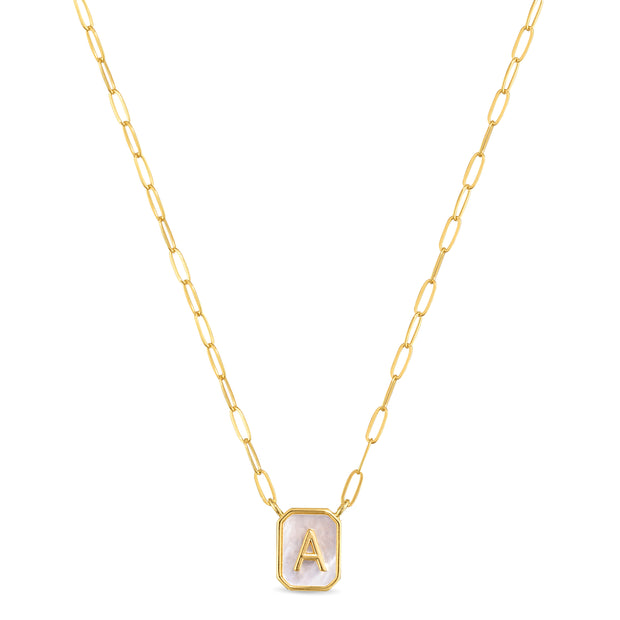 New! Mother of Pearl Paperclip Initial Necklace