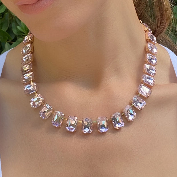 London Emerald Cut Choker-Pink Peony