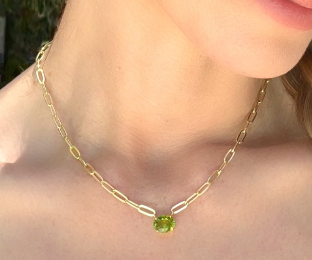 Statement Paperclip Gemdrop Necklace - Citrine