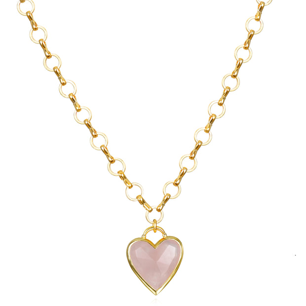 New!  Petite Loop Heart Necklace-Rose Quartz