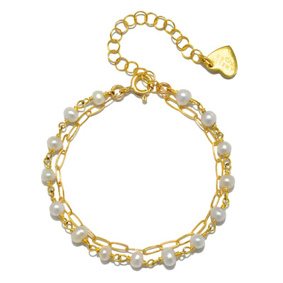 New! Gemstone Paperclip Bracelet-Freshwater Pearl