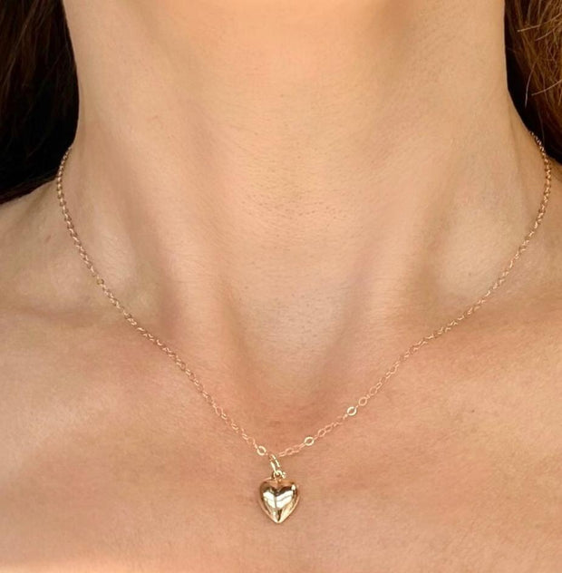 New!  14k Gold Puffed Heart Necklace