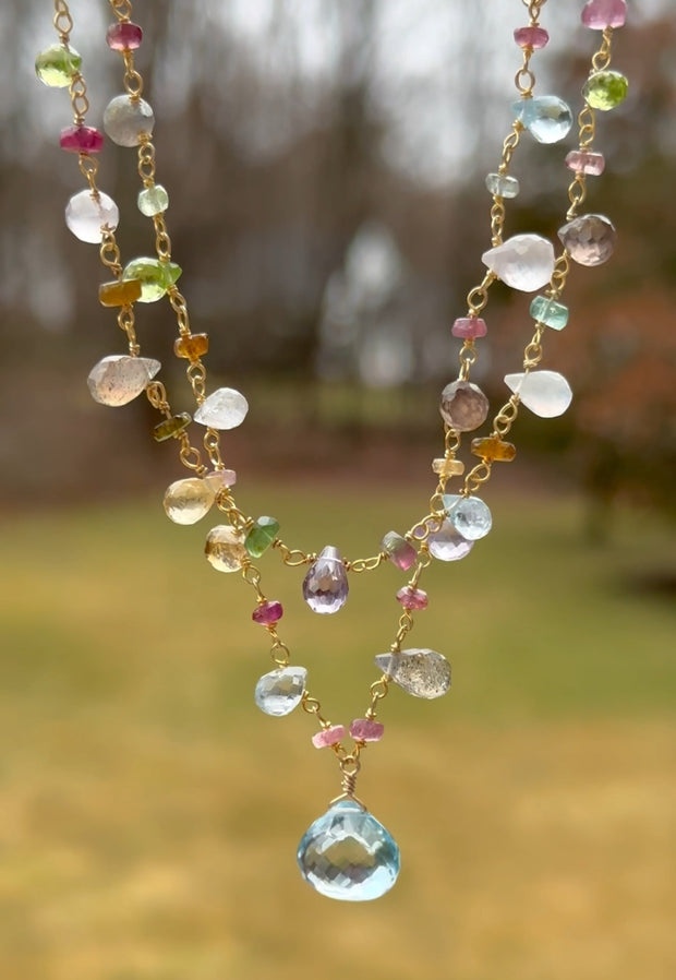 Wildflower Paperclip Necklace-Blue Topaz