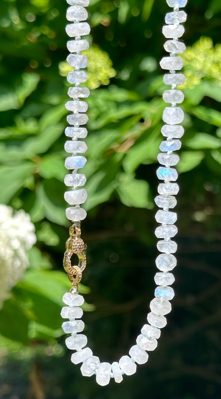 Rainbow Moonstone & Diamond Knotted Necklace-Gold