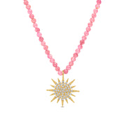 New! Gemstone Sunburst Rainbow Necklace - Pink Tourmaline