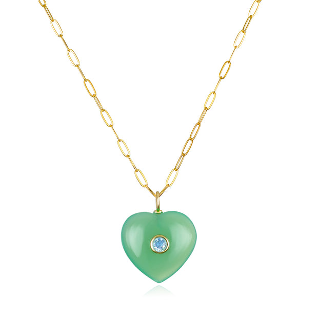 New! Chalcedony & Topaz Heart Paperclip Necklace