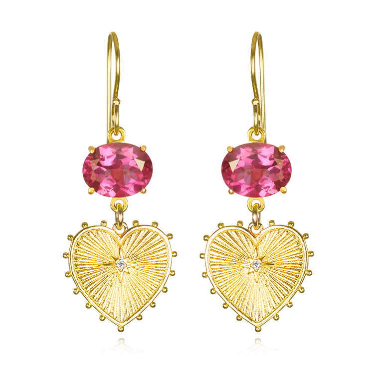 New! Beaded Heart Dangles-Pink Topaz