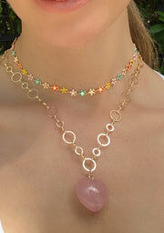New! Heart Loop Necklace-Rose Quartz