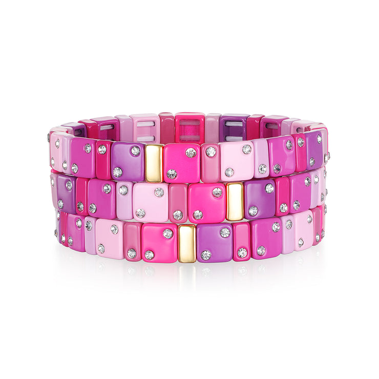 CZ Enamel Bracelet-Pink & Purple