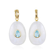 New! Grand Moonstone & Topaz Huggies